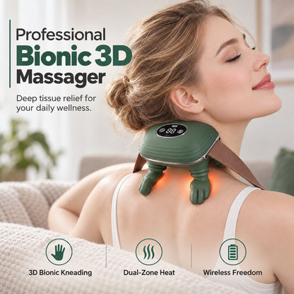 💆 50% korting! Bionische 3D nek- & schoudermassager – 5-vingerige kneedtechniek, dubbele warmtezones & handsfree draagband. 2000 mAh – overal verlichting! ✨💪
