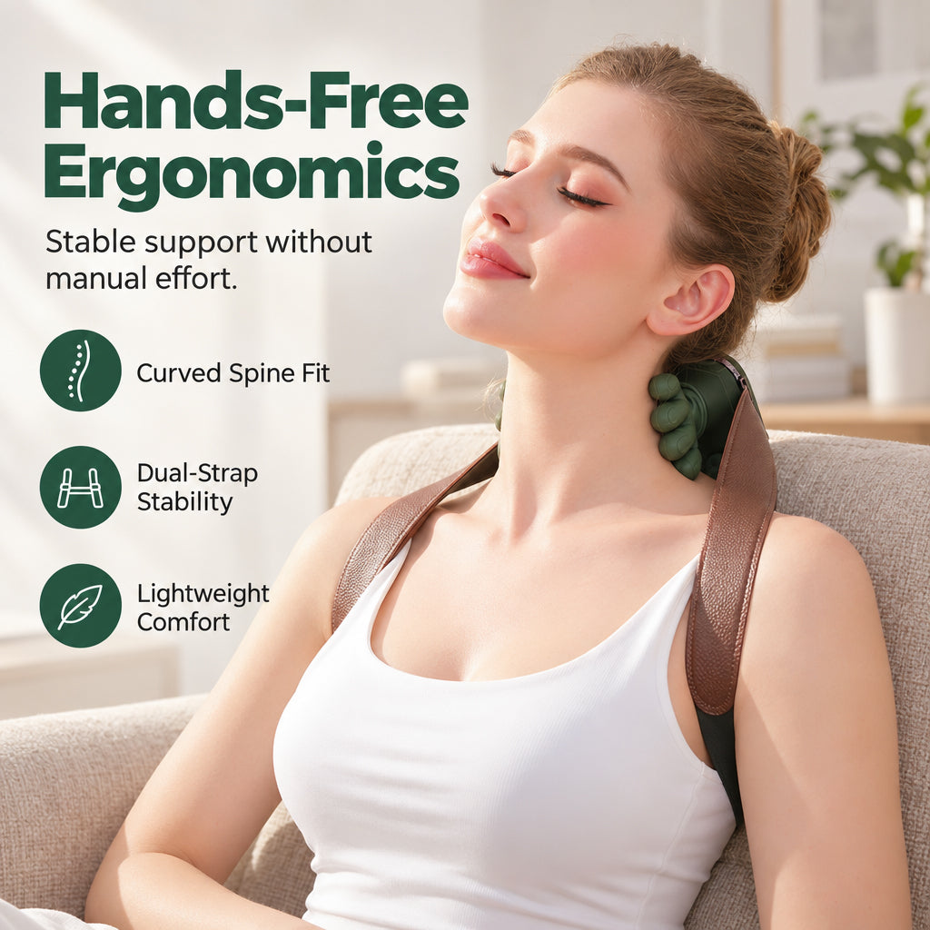 💆 50% korting! Bionische 3D nek- & schoudermassager – 5-vingerige kneedtechniek, dubbele warmtezones & handsfree draagband. 2000 mAh – overal verlichting! ✨💪