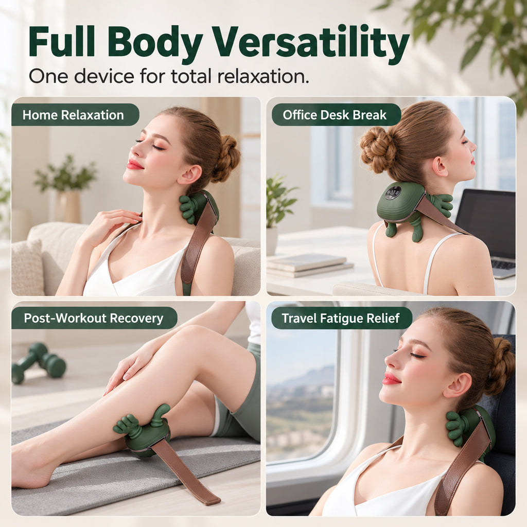 💆 50% korting! Bionische 3D nek- & schoudermassager – 5-vingerige kneedtechniek, dubbele warmtezones & handsfree draagband. 2000 mAh – overal verlichting! ✨💪