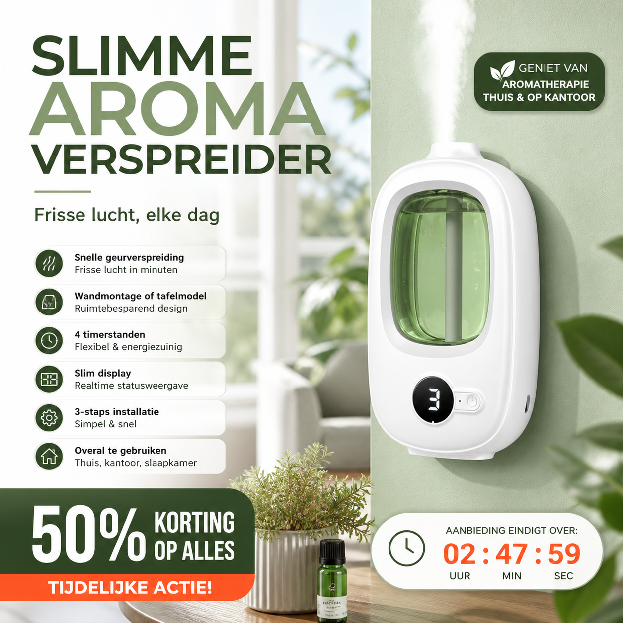 🌿 50% korting! Automatische aromadiffuser – verspreidt geur automatisch, voor een frisse & aangename ruimte. Eenvoudig & stijlvol! ✨🏠