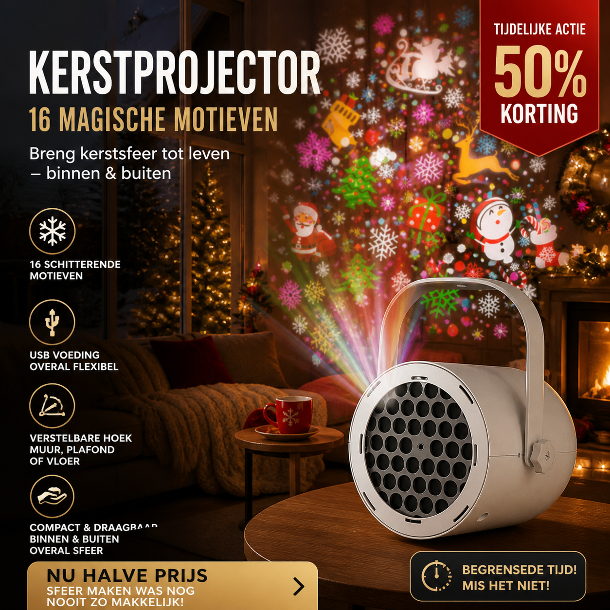 🎄 50% korting! 16-patroon USB kerstprojector – HD-beelden, verstelbare hoek & draagbaar. Creëer magische kerstsfeer overal! ✨🎅