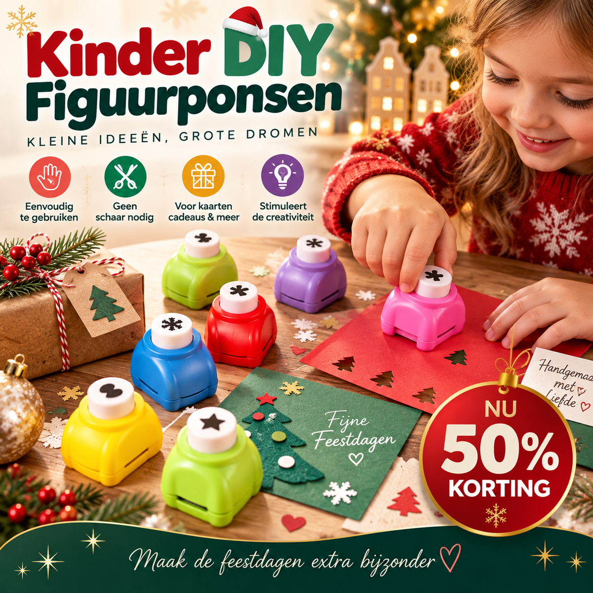 ✂️50% korting! DIY-ponsset voor kinderen – sterren, hartjes & dieren. Perfect voor knutselen & scrapbooking – creatief plezier! ✨🧒