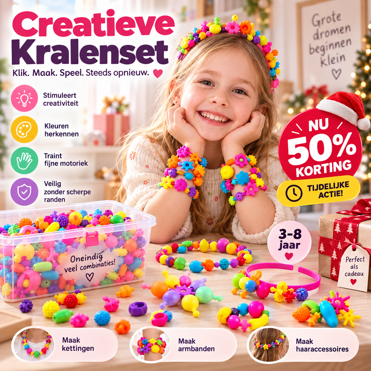 🎨 50% korting! Pop Beads sieradenset voor kinderen – eindeloos hergebruik, bevordert hand-oogcoördinatie & creativiteit. Perfect kerstcadeau! ✨🎅