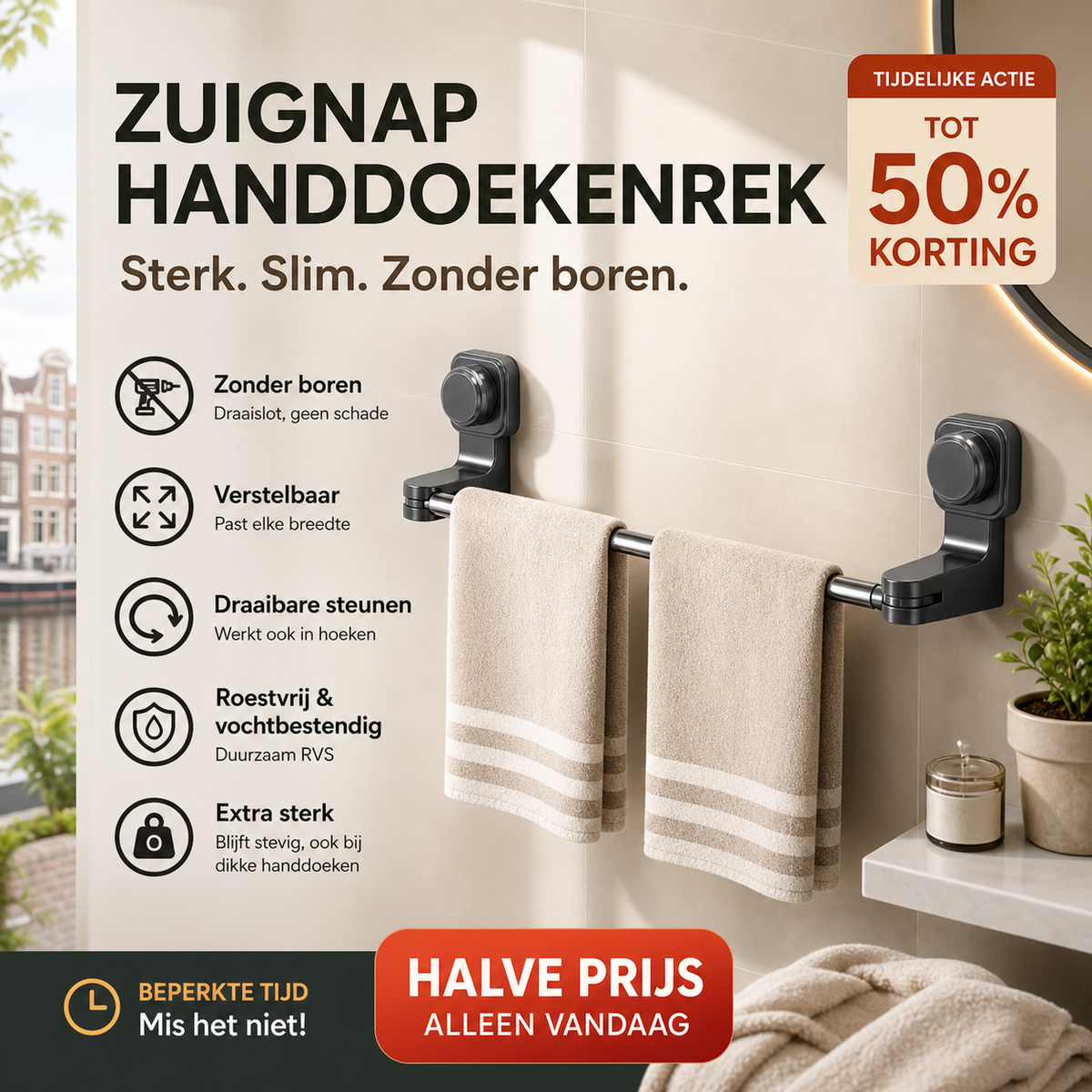 🚿 50% korting! Zuignap multifunctionele houder – hangt handdoeken, badjassen, kleding & tassen. Sterk, zonder boren & overal te gebruiken! ✨🧥