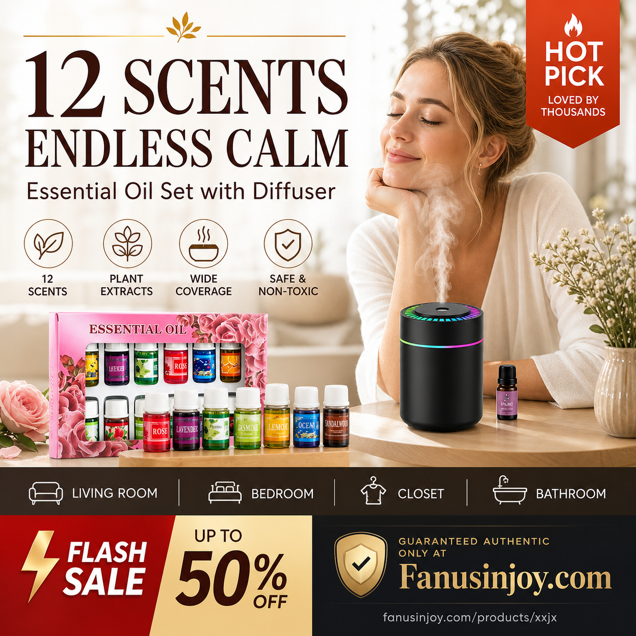 ⏳ Flitsaanbieding! ✨ 12 geuren voor elke stemming – ontspanning, energie, frisheid. Wateroplosbaar, verstopt je diffuser niet. Kies met of zonder verstuiver 🎉