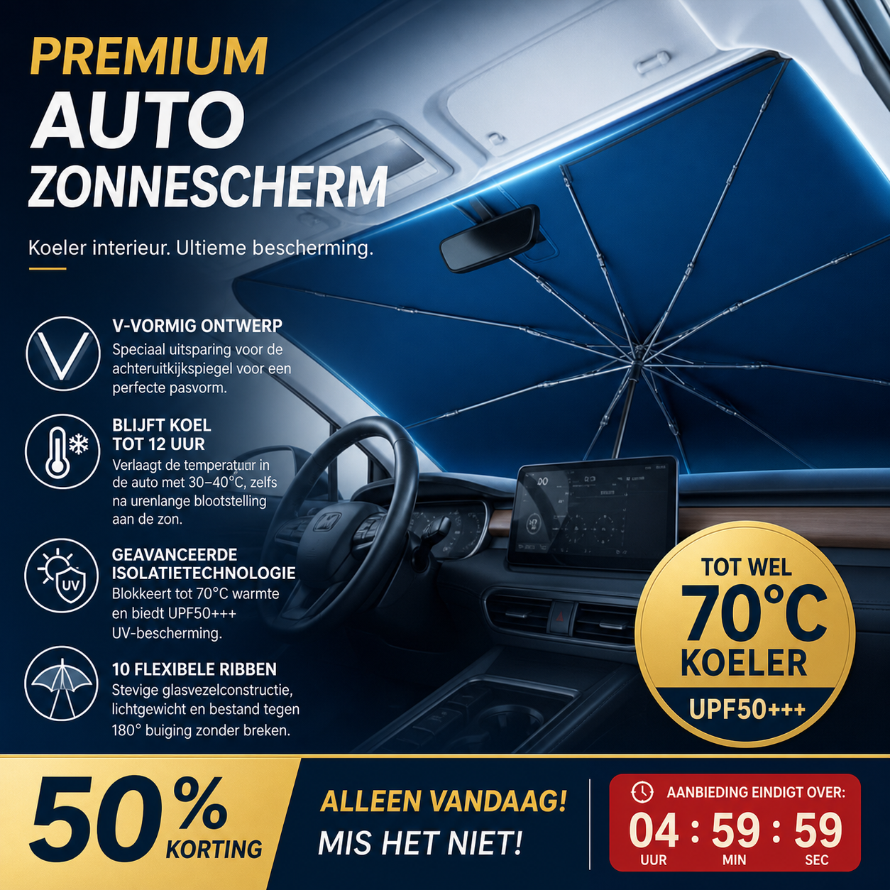 ☀️ Zonnescherm voor voorruit – opvouwbaar, warmtewerend en houdt uw auto koel! 🚗