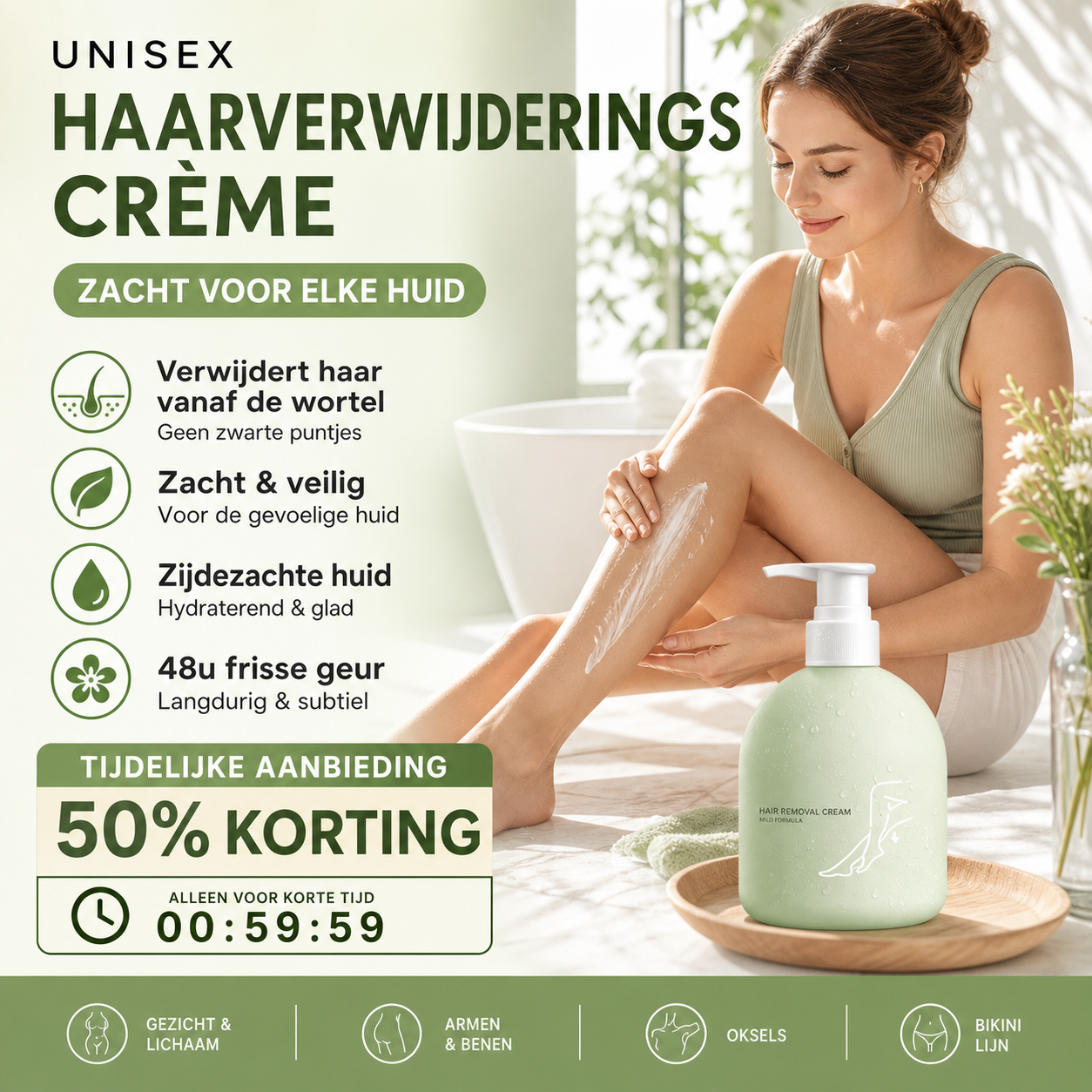 🧴 50% korting op milde ontharingscrème – haarverwijdering in 5 minuten, niet-irriterend en geschikt voor gevoelige huid.