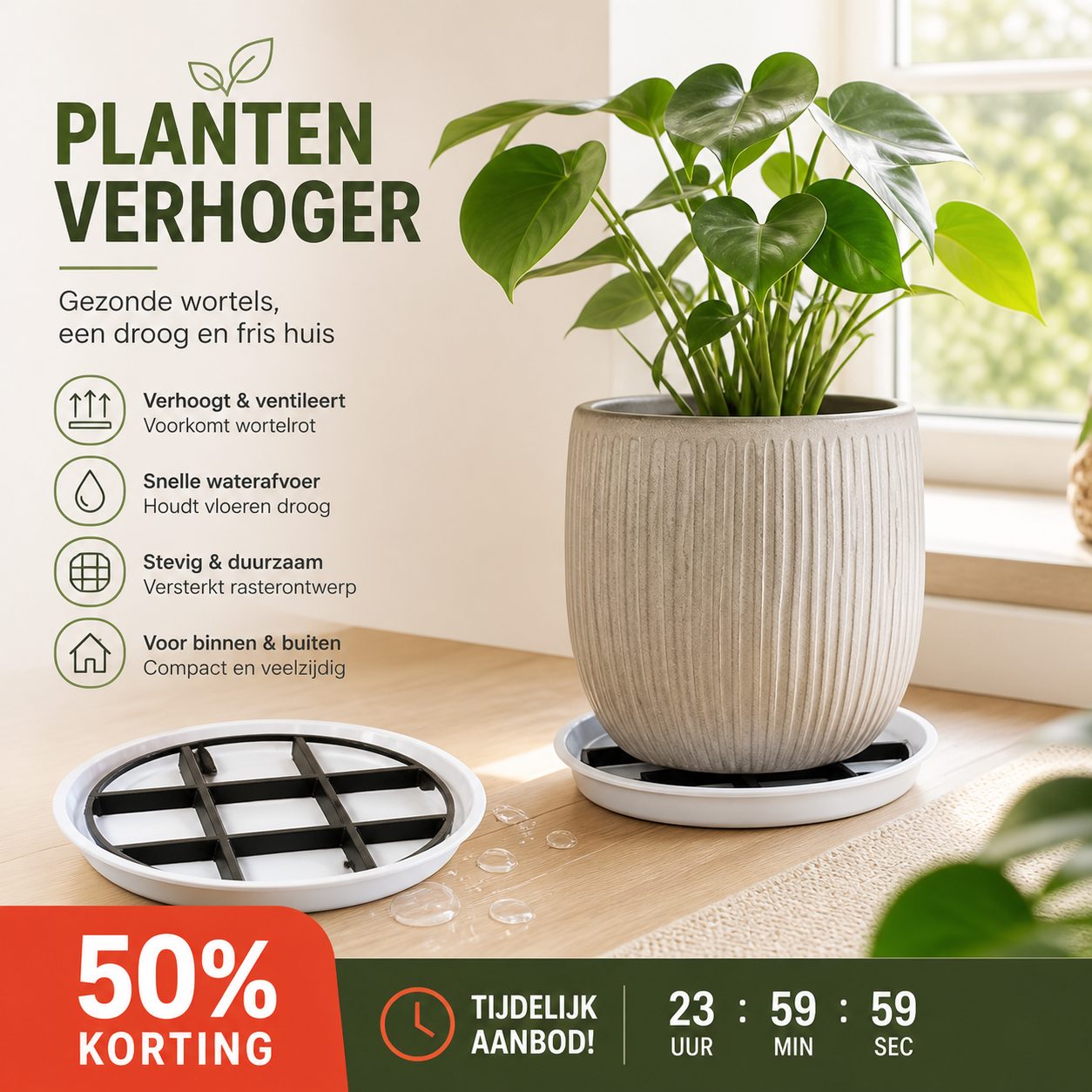 🌱 50% korting! Bloempot verhogers – voorkomt wortelrot, verbetert drainage en is geschikt voor alle potten.