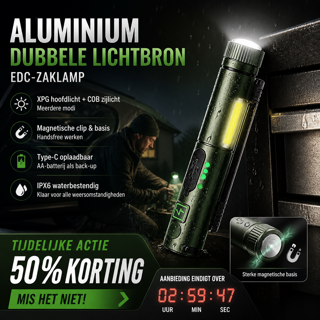 🔦 50% korting op penvormige magnetische werklamp – 3 lichtstanden, oplaadbaar en stevig, ideaal voor nauwkeurig werk.