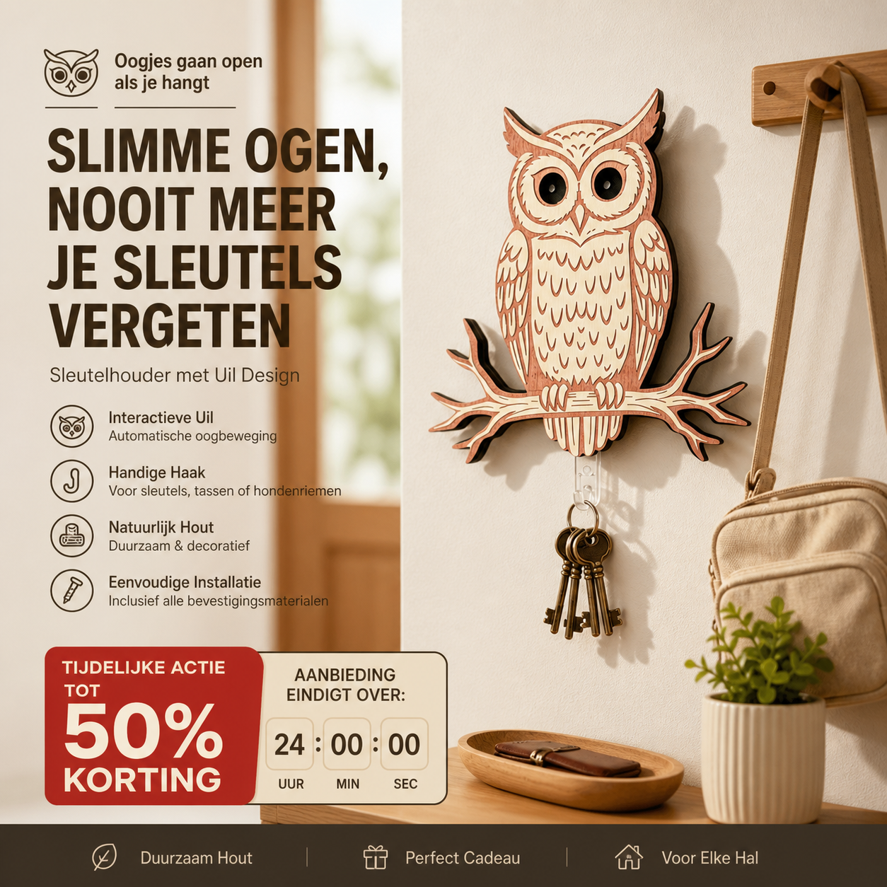🏠 Beperkte tijd! 50% korting op uil sleutelhouder – organiseert sleutels en accessoires, geschikt voor elke muur.