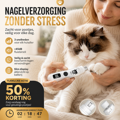 🔥 50% korting! Stille nagelslijper met digitaal display – 2 snelheden, USB-oplaadbaar en veilig voor honden en katten.