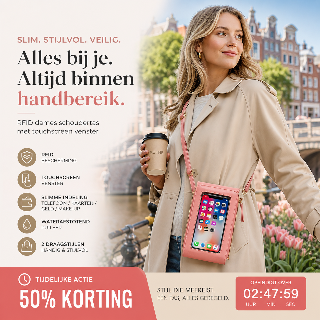 🌸🎁 Beperkte tijd! 50% korting – echte leren tas, 🔒 RFID-bescherming & stevige ritssluiting, 💃 elegant & praktisch.