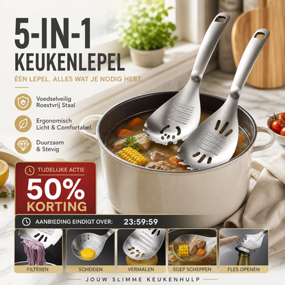 🔄🍲 Beperkte tijd! 50% korting – multifunctionele lepel, 🌿 zeef & scheider, 🧂 maal functie, 🍾 opener – alles in 1!