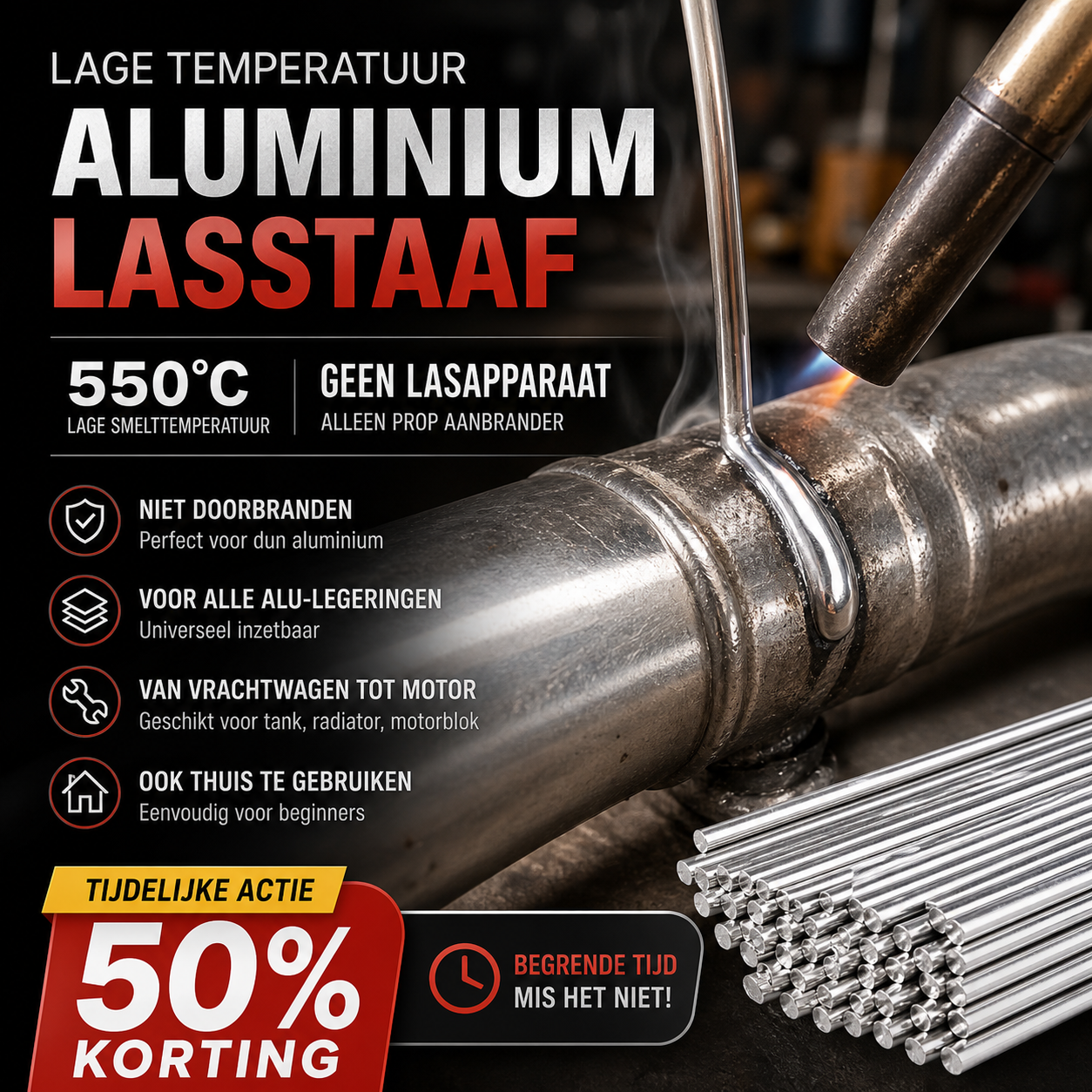 ⭐ 50% korting! Lage-temperatuur lasstaven – fluxkern, geen lasapparaat nodig. Repareer metaal snel & sterk met alleen een brander! 🔥🛠️