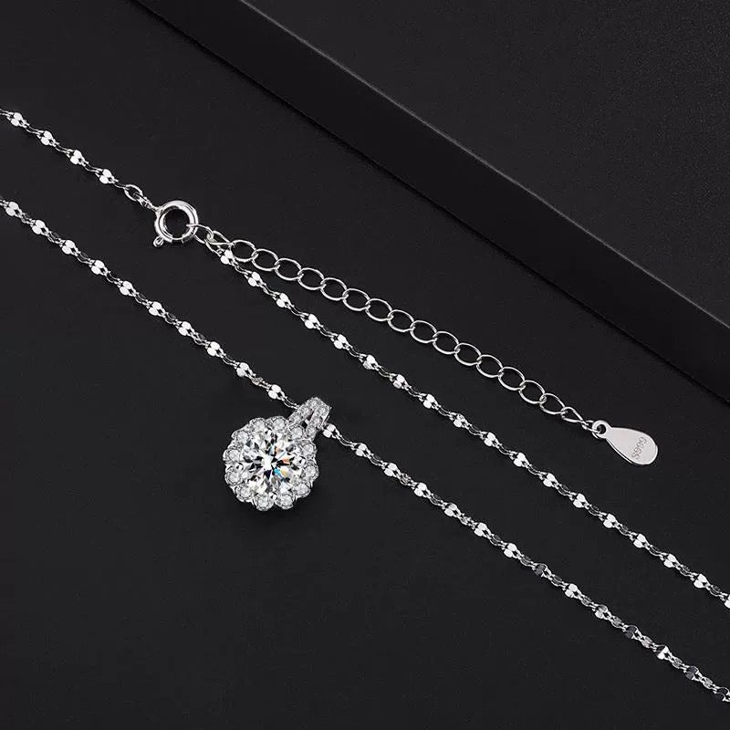 Zonnebloem Sterling Zilveren Diamanten Ketting