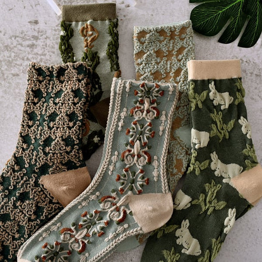 5 Paar Dames Bloemen Katoenen Sokken