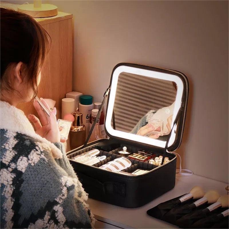 Laatste dag uitverkoop 49% - Reis make-up organisator tas met licht op LED spiegel (gratis verzending)