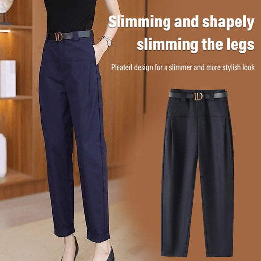 Dames broek met slanke pasvorm, hoge taille en casual draperie